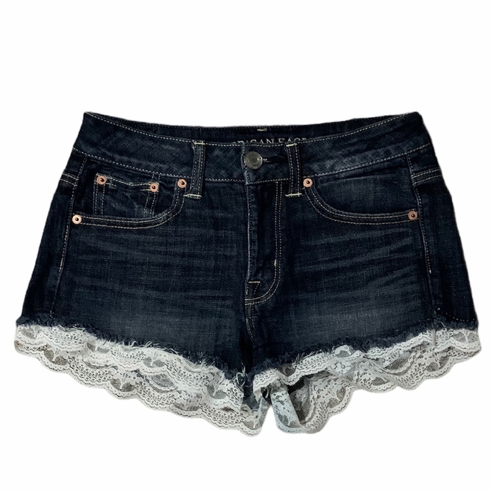 AMERICAN EAGLE | lace trimmed jean shorts